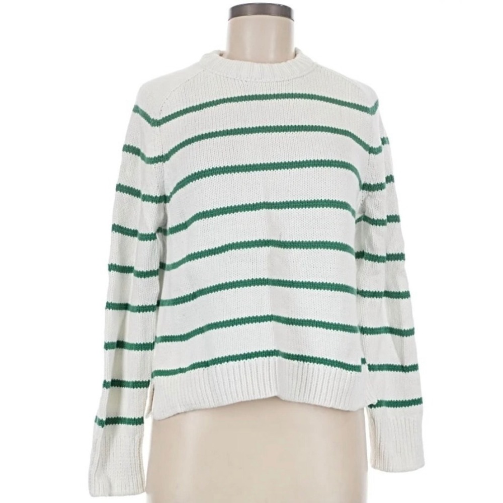 Willow & Wind Striped Sweater Medium White Green